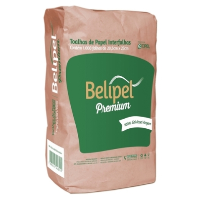 TOALHA DE PAPEL INTERFOLHADO PREMIUM TIB 100% CELULOSE 20,5X23 1000F - BELIPEL