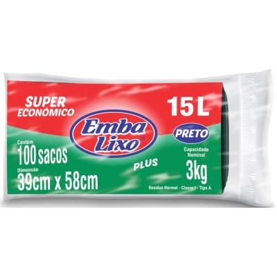 SACO LIXO 15L PRETO SUPER ECONOMICO C/100 - EMBALIXO