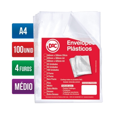 ENVELOPE PASTA CATALOGO OFICIO MEDIO 4 FUROS 5078-100 C/100 - DAC