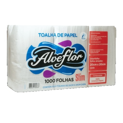 TOALHA DE PAPEL INTERFOLHADO 100% CELULOSE 20X20 1000F SLIM - ALVEFLOR