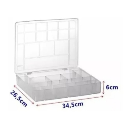 CAIXA ORGANIZADORA PLASTICA RETANGULAR 20 DIVISORIAS TRANSPARENTE 34X28X6 - PLASMONT