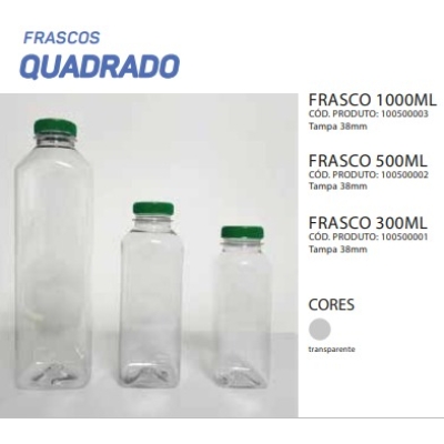 FRASCO PLASTICO 500ML PET QUADRADO C/ TAMPA - EMBALI