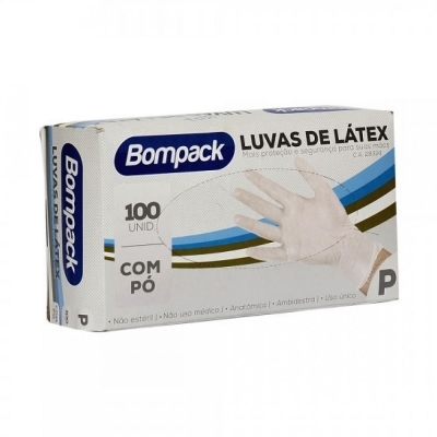 LUVA LATEX C/PO PROCEDIMENTO N/CIRURG CX/100 P - BOMPACK