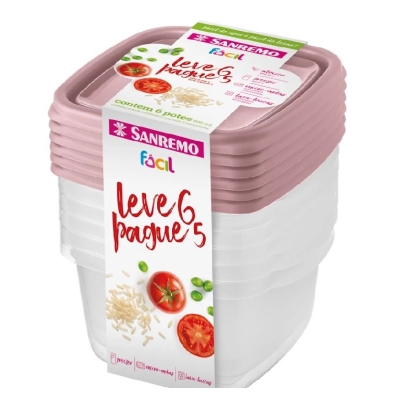 CONJUNTO POTE 800ML PLASTICO QUADRADO (LEVE 6 PAGUE 5) SR125/7 - SANREMO