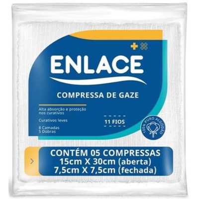 COMPRESSA GAZE 7,5X7,5CM (FECHADA) 11 FIOS C/5 NAO ESTERIL - ENLACE