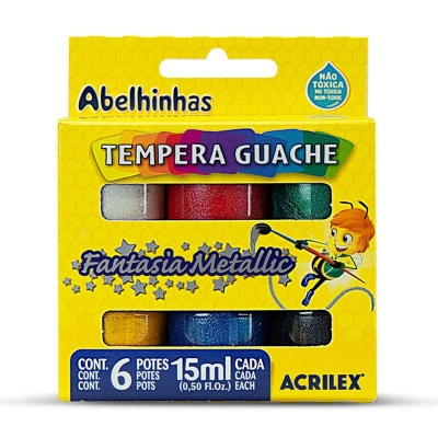 TINTA GUACHE 15ML FANTASIA METALLIC CX/6 CORES 02002 - ACRILEX