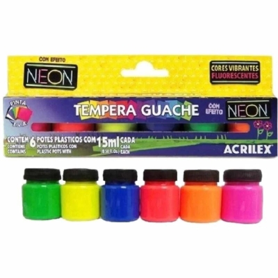 TINTA GUACHE 15ML FANTASIA NEON CX/6 CORES 01006 - ACRILEX