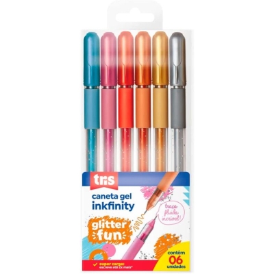 CANETA ESFEROGRAFICA 1.0 GEL GLITTER FUN INKFINITY 6 CORES 683348 - TRIS