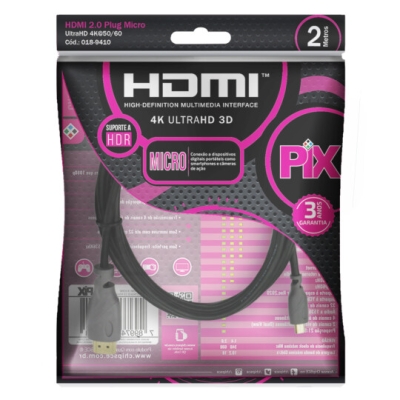 CABO MICRO HDMI X HDMI 2.0 4K HDR 19P 3M 018-9411- PIX