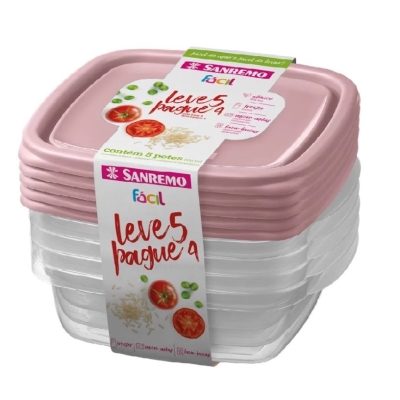 CONJUNTO POTE 530ML PLASTICO QUADRADO (LEVE 5 PAGUE 4) SR124/71 - SANREMO