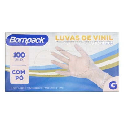 LUVA VINIL C/PO C/100 G - BOMPACK