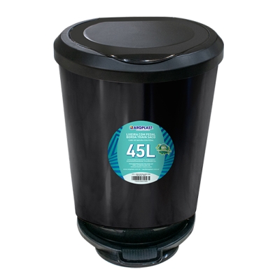 LIXEIRA 45L PLASTICO REDONDA C/ PEDAL C/ RODA E PORTA SACO PRETA 25746 - ARQPLAST