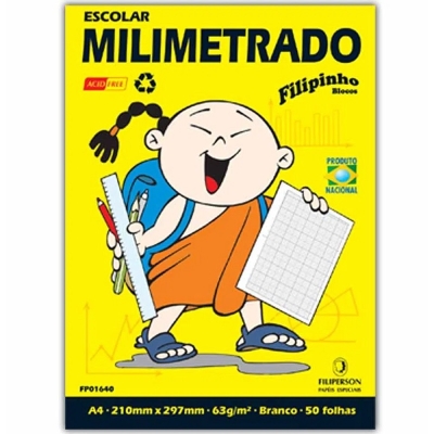 PAPEL A4 MILIMETRADO FILIPAPER 63G BLOCO C/50 FOLHAS FP01640