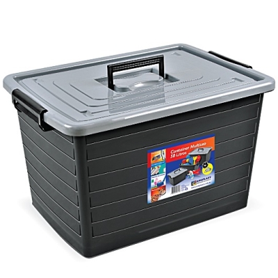 CAIXA ORGANIZADORA 50L PLASTICO CONTAINER PRETO 25167 - ARQPLAST