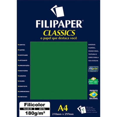 PAPEL FILICOLOR A4 VERDE 180G (UNIDADE) - FILIPAPER