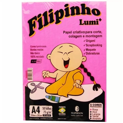 PAPEL A4 COLOR FILIPINHO LUMI+ 5 CORES FLUOR. C/50 FOLHAS 85G FP03819