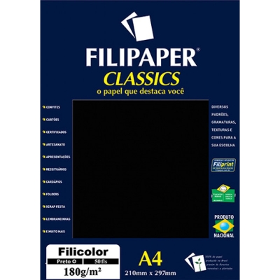 PAPEL FILICOLOR A4 PRETO 180G (UNIDADE) - FILIPAPER