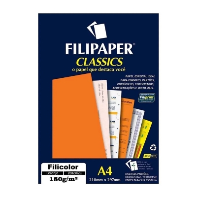 PAPEL FILICOLOR A4 LARANJA 180G (UNIDADE) - FILIPAPER