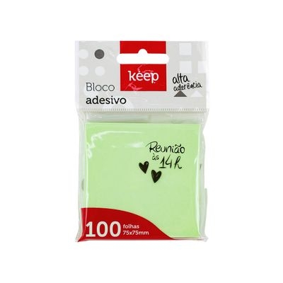 BLOCO ADESIVO LEMBRETE 75X75 VERDE 100F EI020 - KEEP