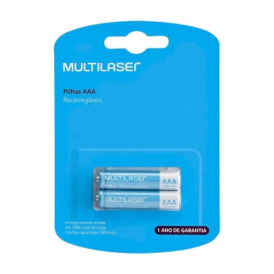 PILHA RECARREGAVEL AAA 1000MAH 1.2V C/2 CB051 - MULTILASER