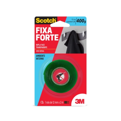 FITA DUPLA FACE FIXA FORTE MASSA TRANSPARENTE 12MMX2M - 3M