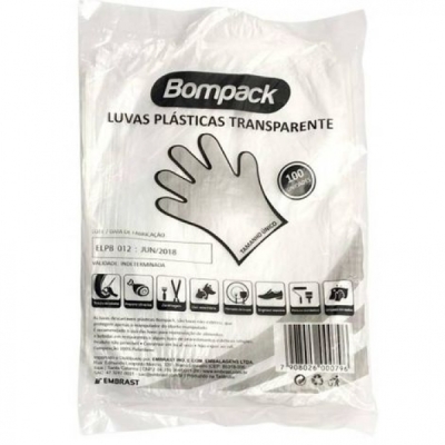 LUVA PLASTICA DESCARTAVEL PCT/100 - BOMPACK