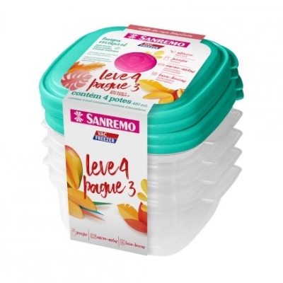 CONJUNTO POTE 1,3L PLASTICO QUADRADO (LEVE 3 PAGUE 2) SR455/7 - SANREMO